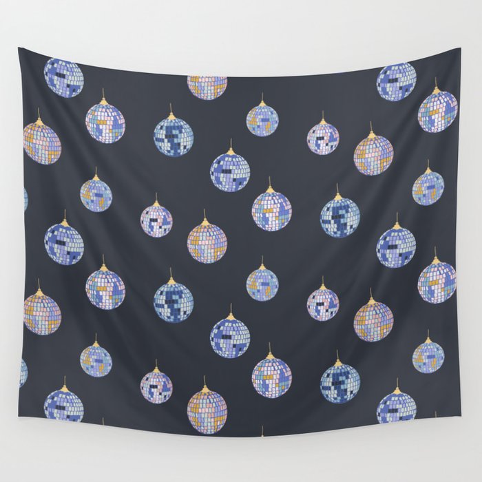 Disco balls party time pattern dark Wall Tapestry Gallery Image 4