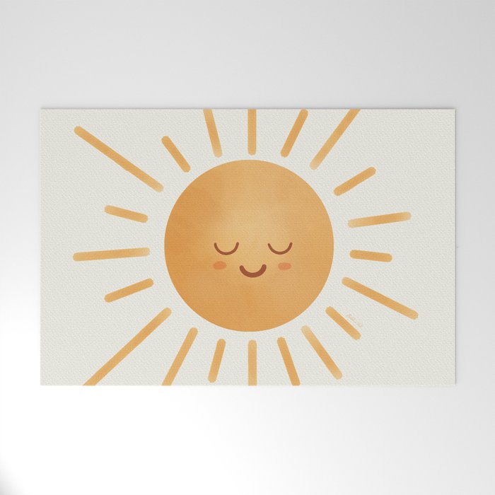 Peace Sun Face, Calm Happy Sunshine Watercolor Welcome Mat Gallery Image 1