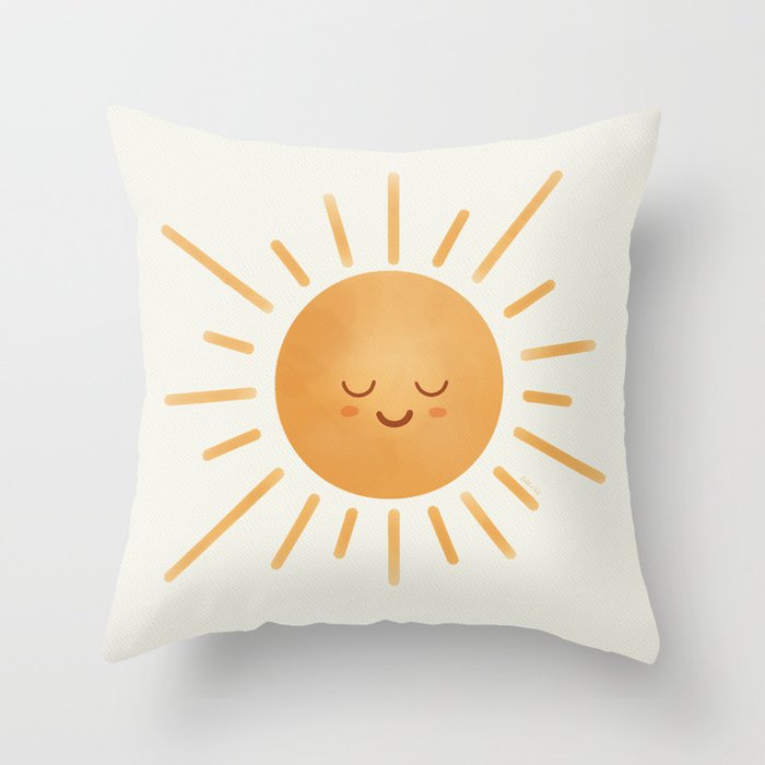 Peace Sun Face, Calm Happy Sunshine Watercolor Throw Pillow Gallery Image 6