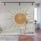 Peace Sun Face, Calm Happy Sunshine Watercolor Wall Mural Gallery Image 1