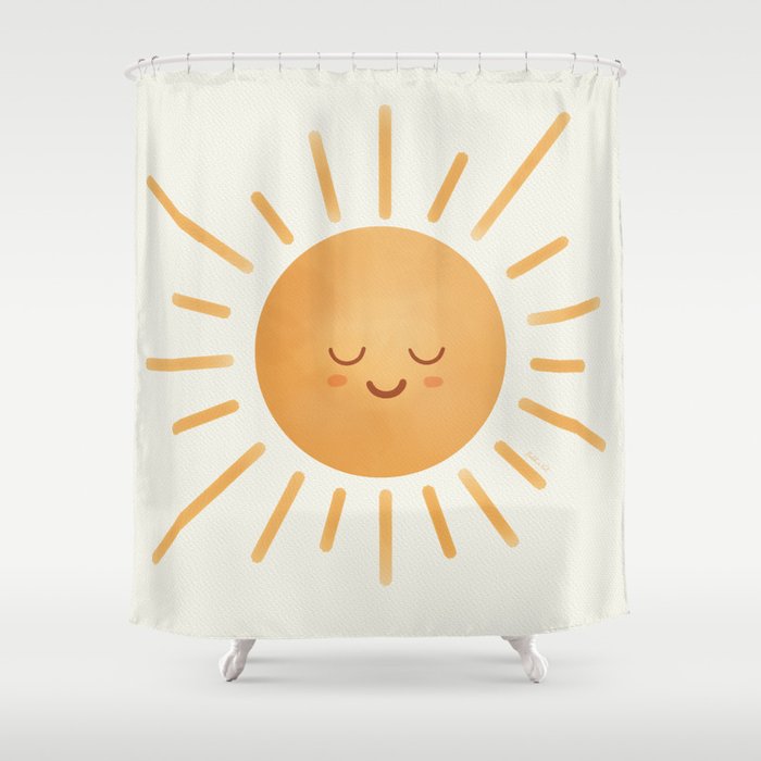 Peace Sun Face, Calm Happy Sunshine Watercolor Shower Curtain Gallery Image 1