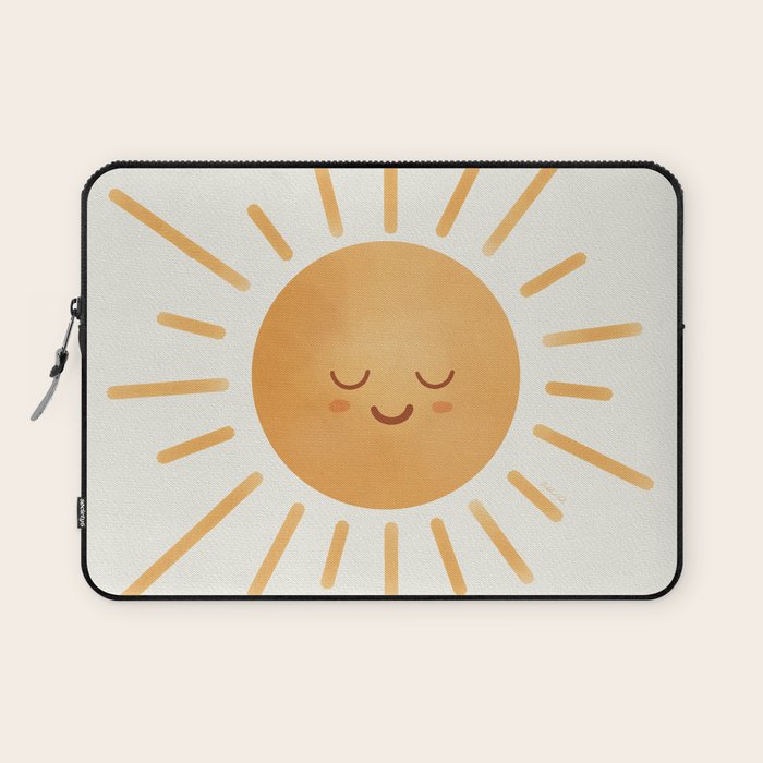 Peace Sun Face, Calm Happy Sunshine Watercolor Laptop Sleeve Gallery Image 1
