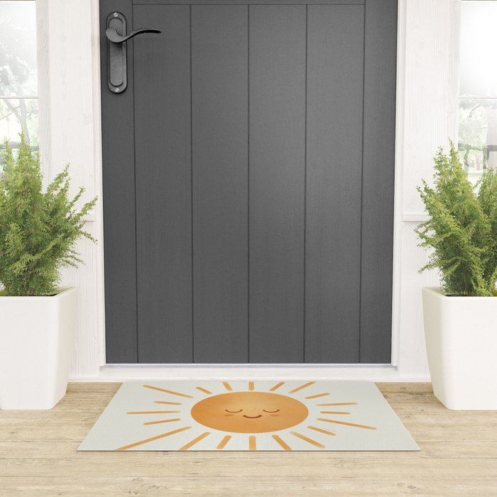Peace Sun Face, Calm Happy Sunshine Watercolor Welcome Mat Gallery Image 3