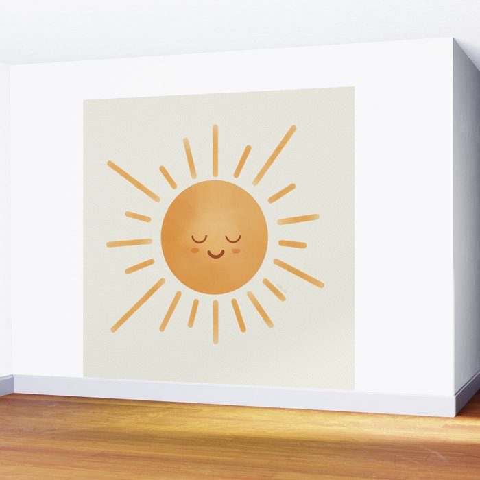 Peace Sun Face, Calm Happy Sunshine Watercolor Wall Mural Gallery Image 2