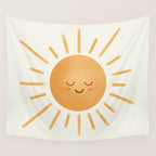 Peace Sun Face, Calm Happy Sunshine Watercolor Wall Tapestry Gallery Image 4