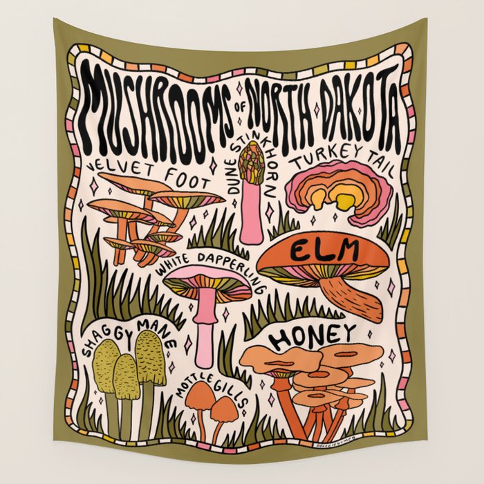 Mushrooms of North Dakota Wall Tapestry Gallery Image 4