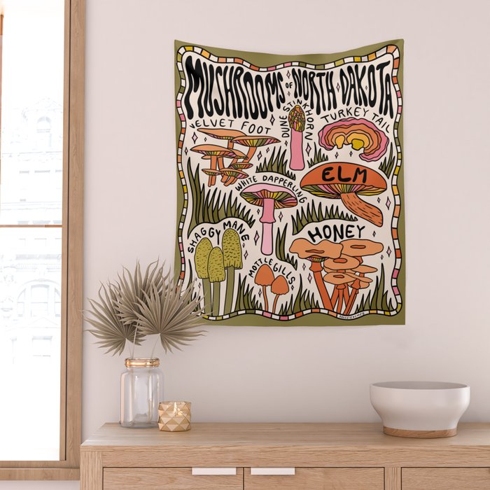 Mushrooms of North Dakota Wall Tapestry Gallery Image 2