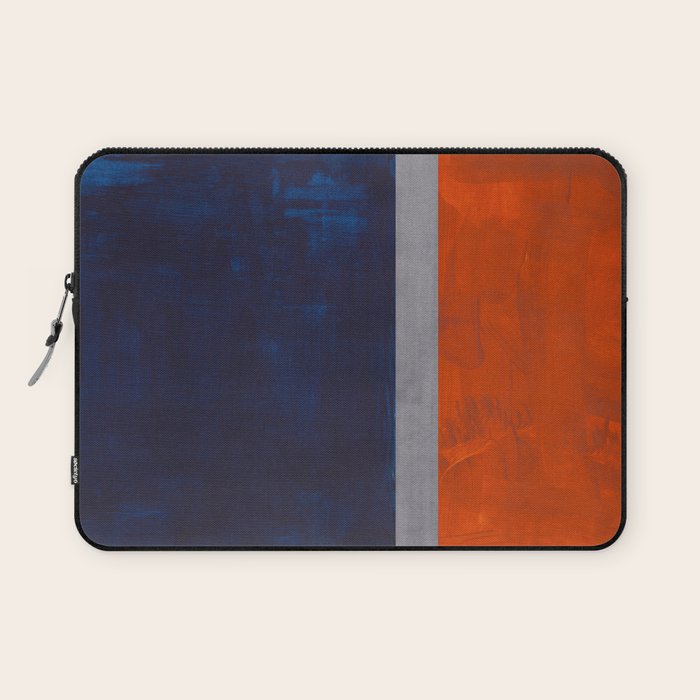 Minimalist Mid Century Rothko Color Field Navy Blue Dark Orange Grey Accent Square Color Block Laptop Sleeve Gallery Image 1
