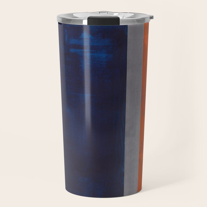 Minimalist Mid Century Rothko Color Field Navy Blue Dark Orange Grey Accent Square Color Block Travel Mug Gallery Image 1