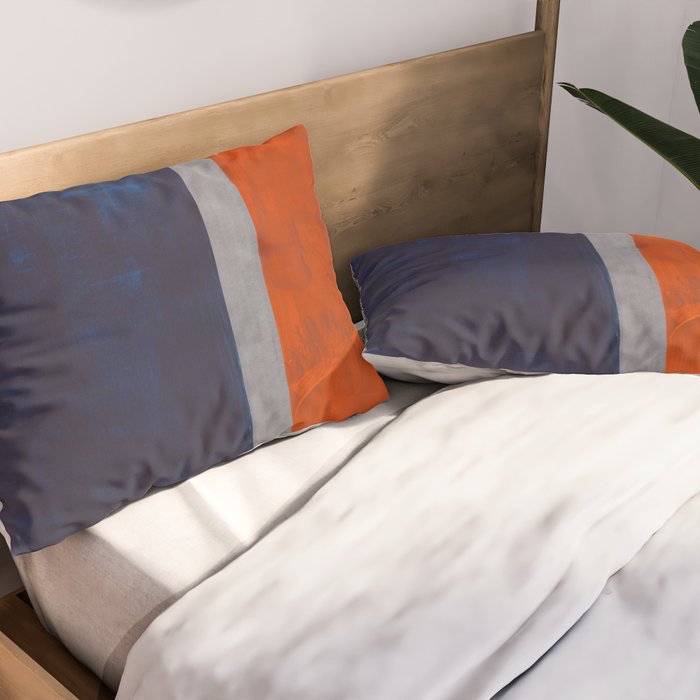 Minimalist Mid Century Rothko Color Field Navy Blue Dark Orange Grey Accent Square Color Block Pillow Sham Gallery Image 2