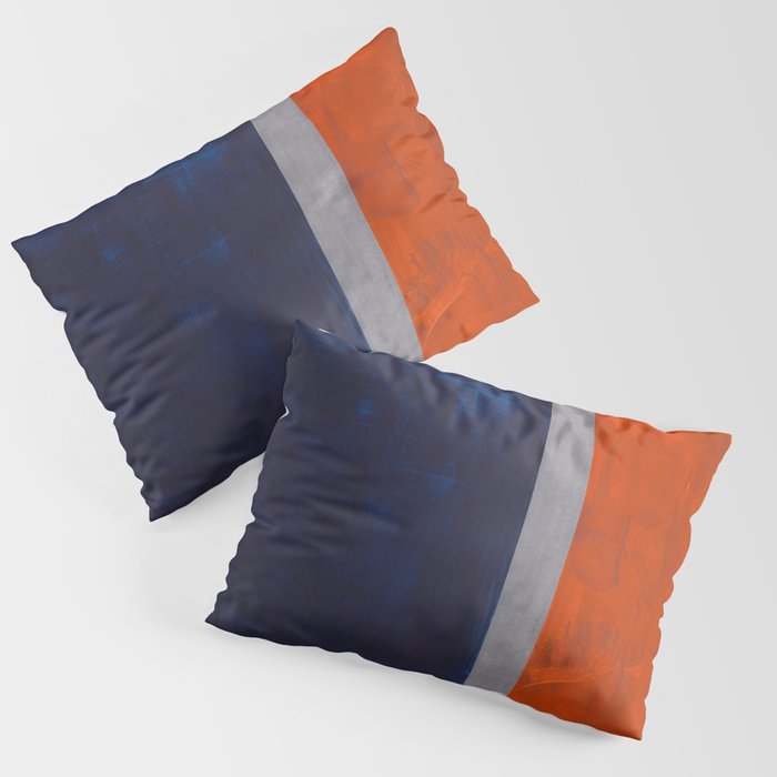 Minimalist Mid Century Rothko Color Field Navy Blue Dark Orange Grey Accent Square Color Block Pillow Sham Gallery Image 3