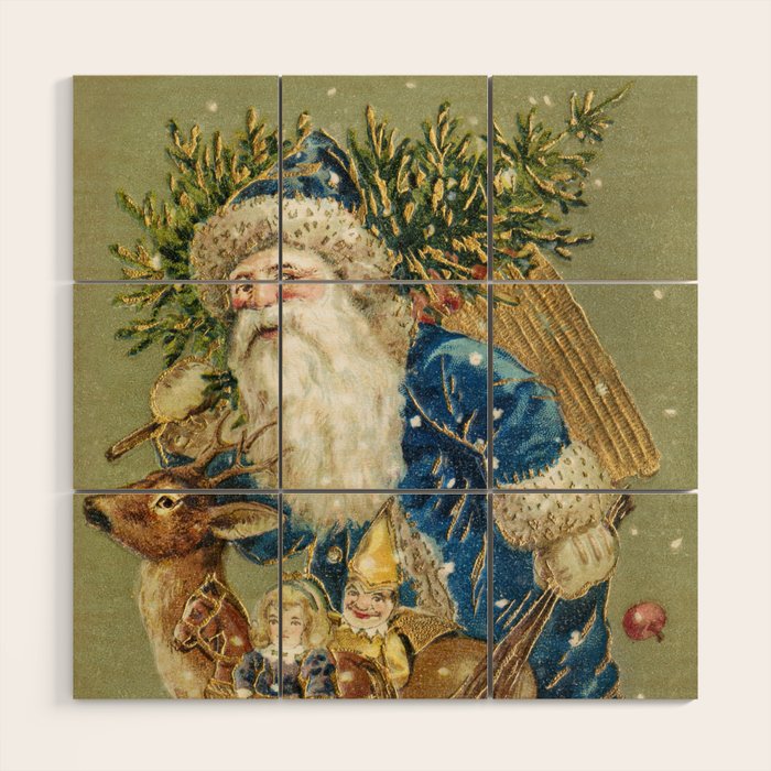 Vintage Christmas : Blue Cloaked Santa Claus Wood Wall Art Gallery Image 1