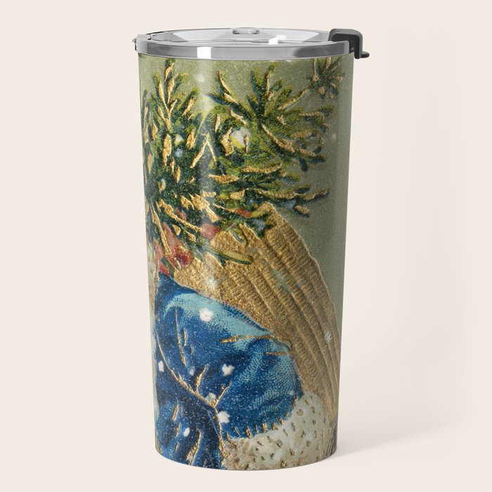 Vintage Christmas : Blue Cloaked Santa Claus Travel Mug Gallery Image 2