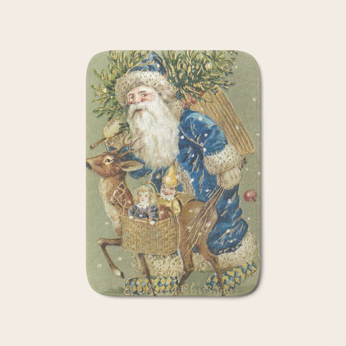 Vintage Christmas : Blue Cloaked Santa Claus Bath Mat Gallery Image 1