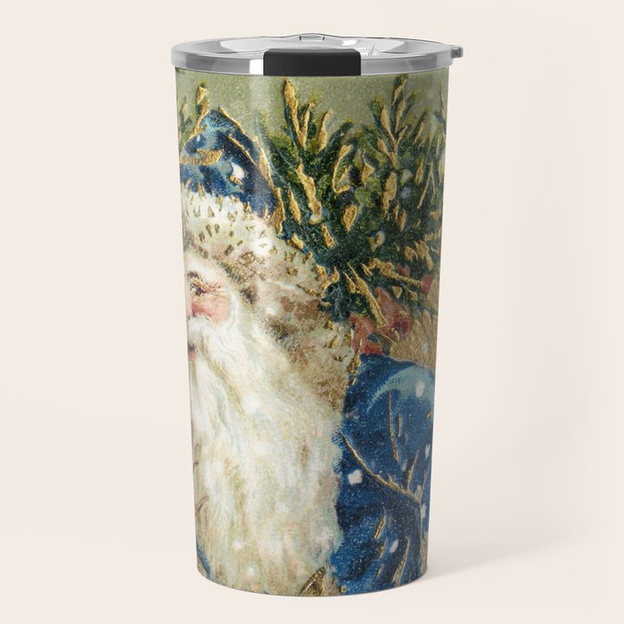 Vintage Christmas : Blue Cloaked Santa Claus Travel Mug Gallery Image 1