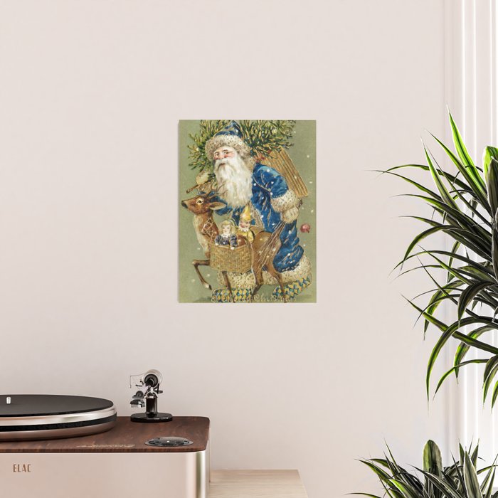 Vintage Christmas : Blue Cloaked Santa Claus Poster Gallery Image 2