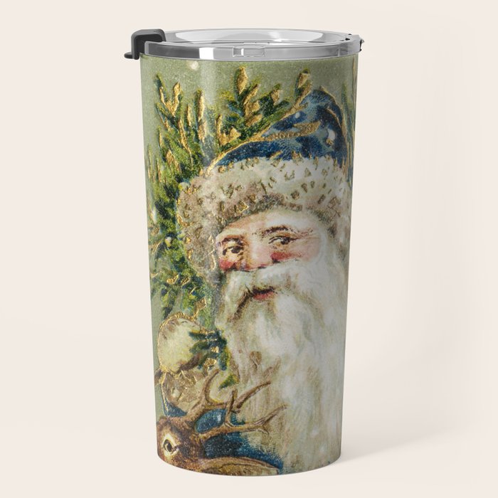 Vintage Christmas : Blue Cloaked Santa Claus Travel Mug Gallery Image 3