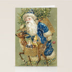 Vintage Christmas : Blue Cloaked Santa Claus Stationery Card Gallery Image 2
