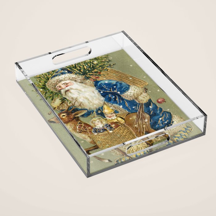 Vintage Christmas : Blue Cloaked Santa Claus Acrylic Tray Gallery Image 1