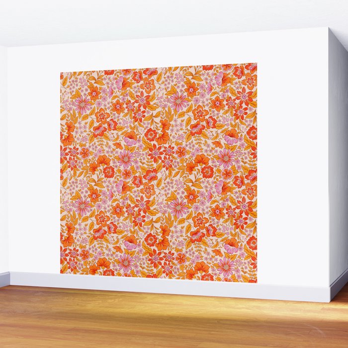 Posey - orange and pink Wall Mural Gallery Image 2