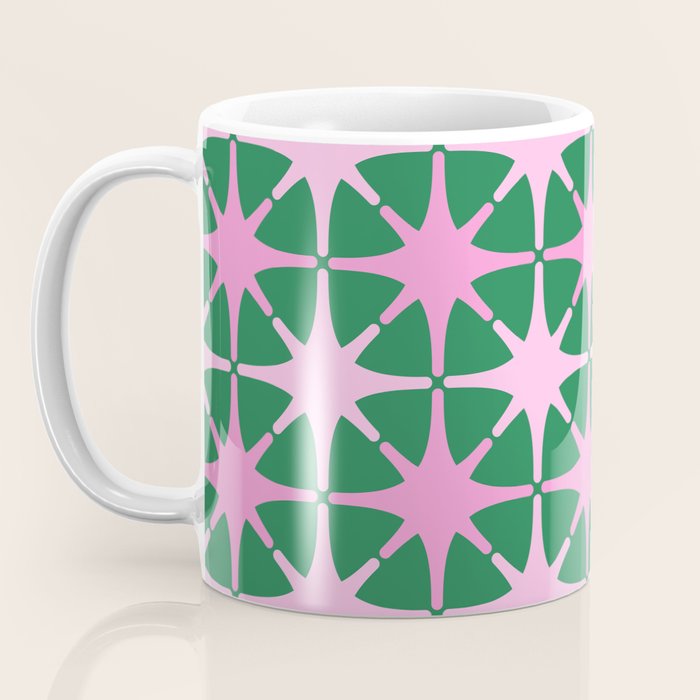 Festive Mid-Century Stars in Green & Pink Coffee Mug Gallery Image 3