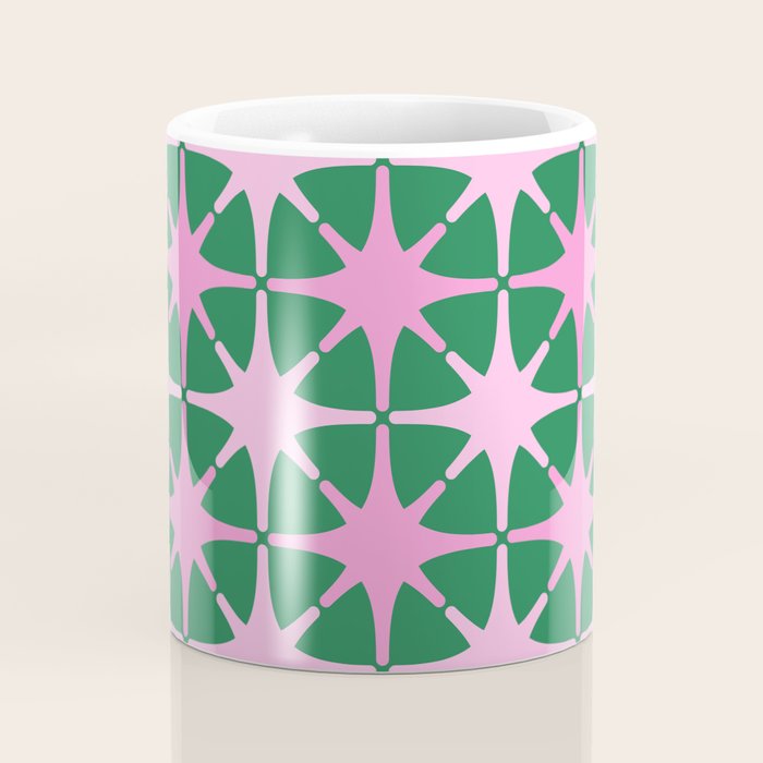 Festive Mid-Century Stars in Green & Pink Coffee Mug Gallery Image 4