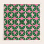Festive Mid-Century Stars in Green & Pink Wood Wall Art Gallery Image 1