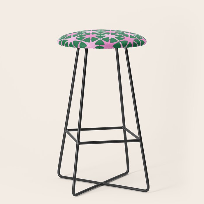 Festive Mid-Century Stars in Green & Pink Stool Gallery Image 1