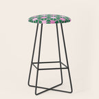Festive Mid-Century Stars in Green & Pink Stool Gallery Image 1