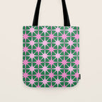 Festive Mid-Century Stars in Green & Pink Tote Bag Gallery Image 1