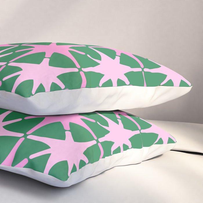 Festive Mid-Century Stars in Green & Pink Pillow Sham Gallery Image 3