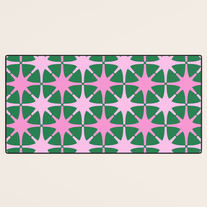 Festive Mid-Century Stars in Green & Pink Desk Mat Gallery Image 3