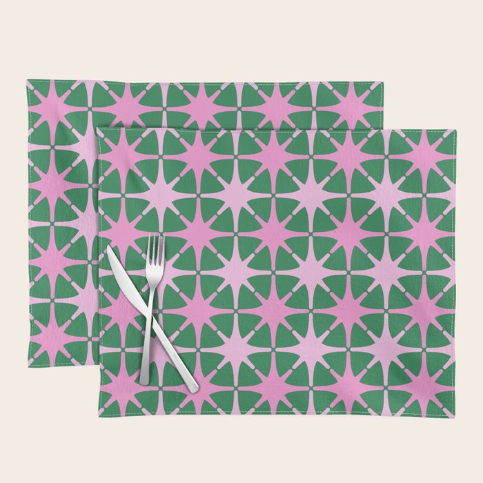 Festive Mid-Century Stars in Green & Pink Placemat Gallery Image 1