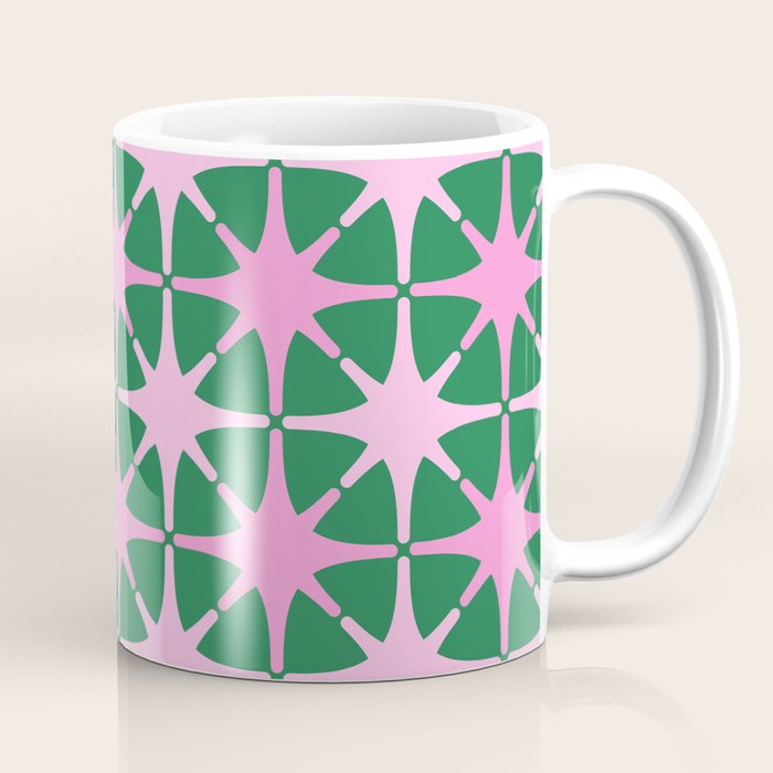 Festive Mid-Century Stars in Green & Pink Coffee Mug Gallery Image 1