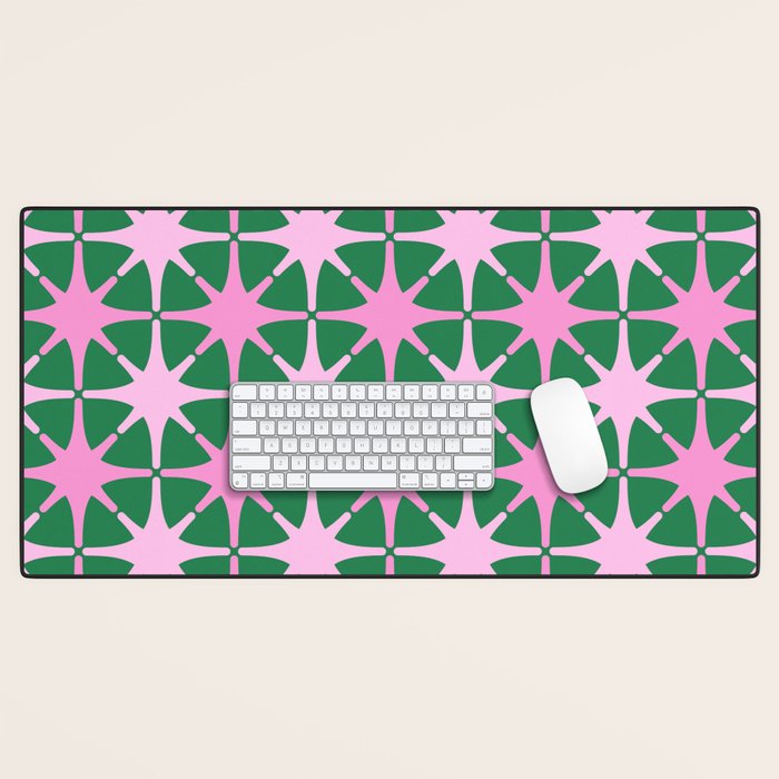 Festive Mid-Century Stars in Green & Pink Desk Mat Gallery Image 1