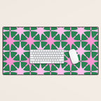 Festive Mid-Century Stars in Green & Pink Desk Mat Gallery Image 1