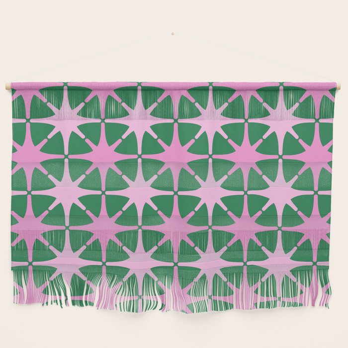 Festive Mid-Century Stars in Green & Pink Wall Hanging Gallery Image 1