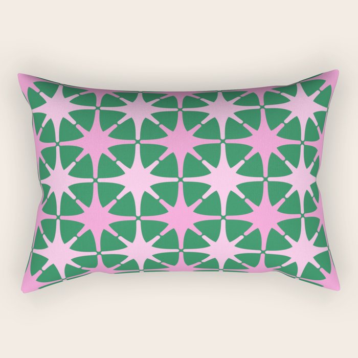 Festive Mid-Century Stars in Green & Pink Rectangular Pillow Gallery Image 2