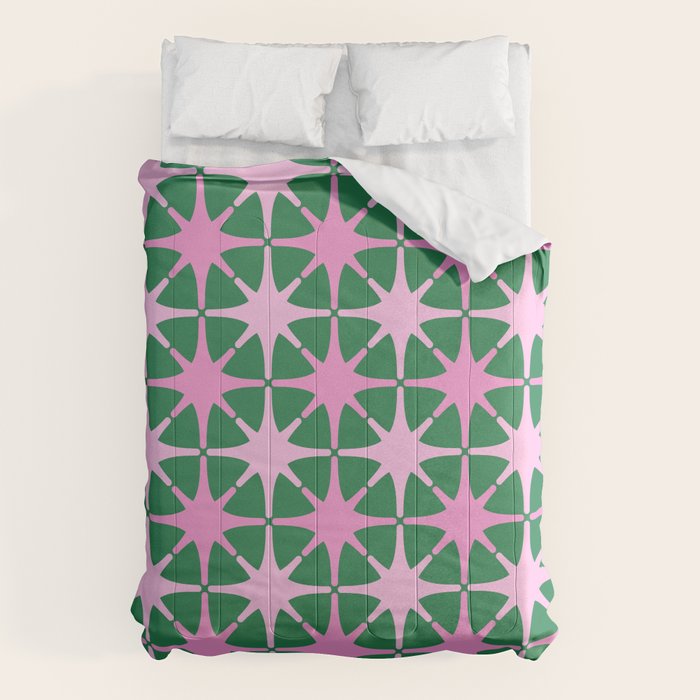 Festive Mid-Century Stars in Green & Pink Comforter Gallery Image 6