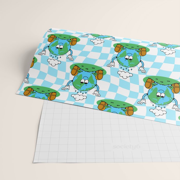 Retro earth planet cartoon pattern Wrapping Paper Gallery Image 2