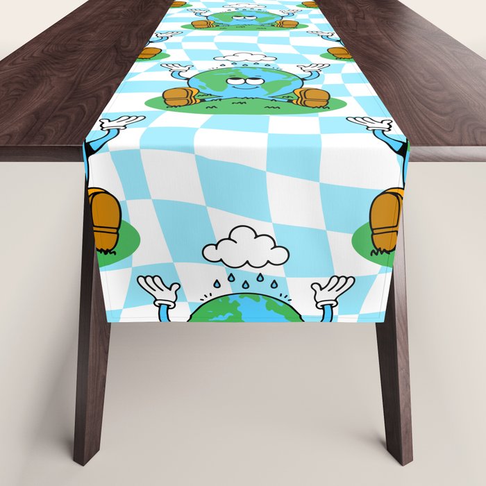 Retro earth planet cartoon pattern Table Runner Gallery Image 1
