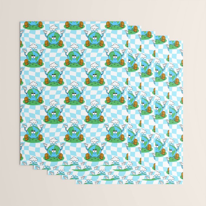 Retro earth planet cartoon pattern Wrapping Paper Gallery Image 3