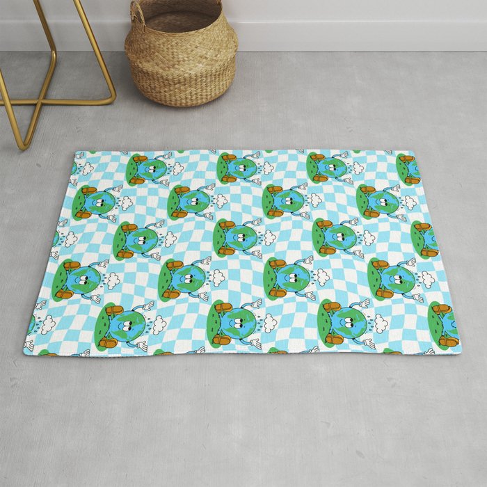 Retro earth planet cartoon pattern Rug Gallery Image 1
