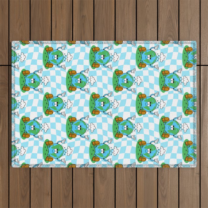 Retro earth planet cartoon pattern Outdoor Rug Gallery Image 1