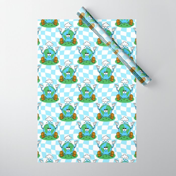 Retro earth planet cartoon pattern Wrapping Paper Gallery Image 1