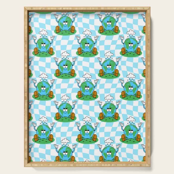 Retro earth planet cartoon pattern Serving Tray Gallery Image 1