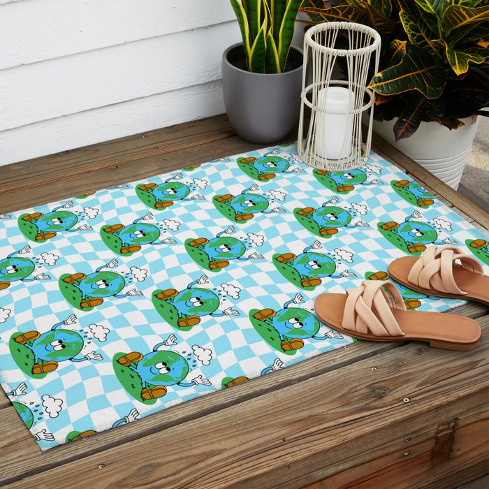 Retro earth planet cartoon pattern Outdoor Rug Gallery Image 2