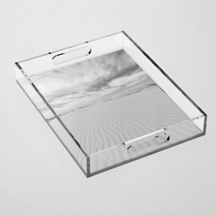 Black and white sand dunes dramatic clouds x Monohan State Park Texas Acrylic Tray Gallery Image 1