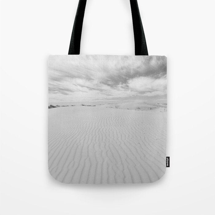 Black and white sand dunes dramatic clouds x Monohan State Park Texas Tote Bag Gallery Image 1
