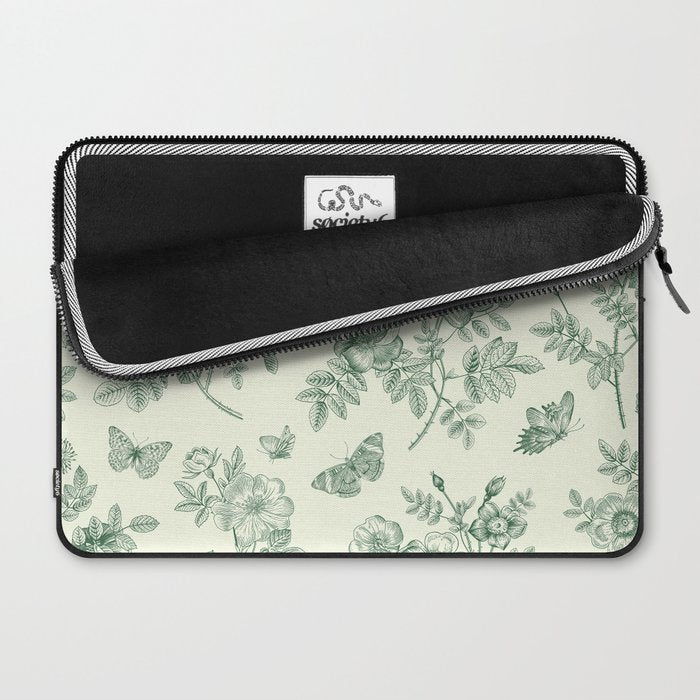 Toile de Jouy Wild Roses Forest Green Floral Laptop Sleeve Gallery Image 2